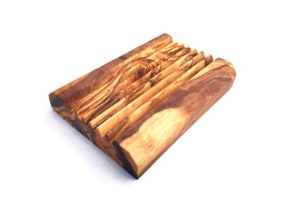 Olive Wood Rectangular Grooved Soap Dish